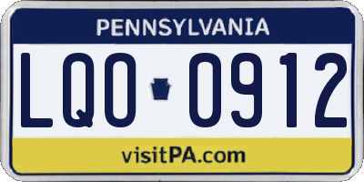 PA license plate LQO0912
