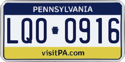 PA license plate LQO0916