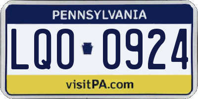 PA license plate LQO0924