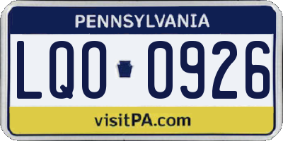 PA license plate LQO0926