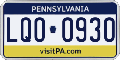 PA license plate LQO0930