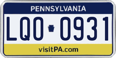 PA license plate LQO0931