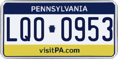 PA license plate LQO0953
