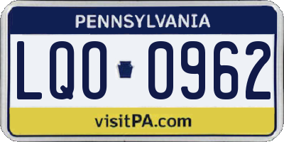 PA license plate LQO0962