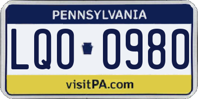 PA license plate LQO0980