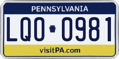 PA license plate LQO0981
