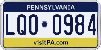PA license plate LQO0984