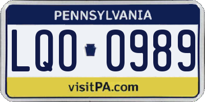 PA license plate LQO0989