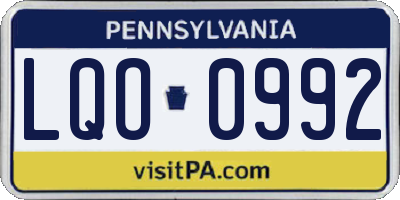PA license plate LQO0992