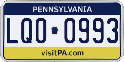 PA license plate LQO0993