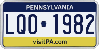 PA license plate LQO1982