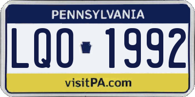 PA license plate LQO1992