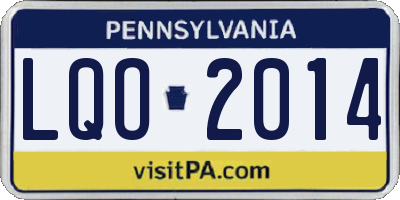 PA license plate LQO2014