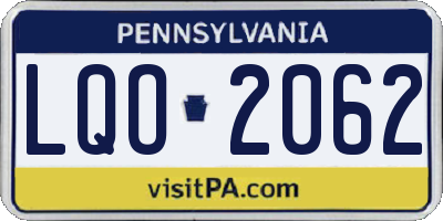 PA license plate LQO2062