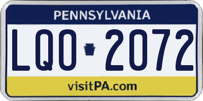 PA license plate LQO2072