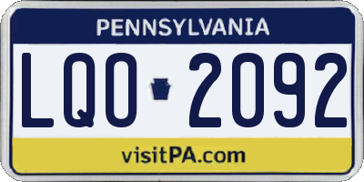 PA license plate LQO2092