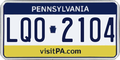 PA license plate LQO2104
