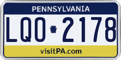 PA license plate LQO2178