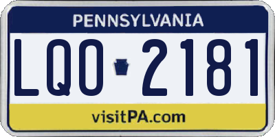 PA license plate LQO2181