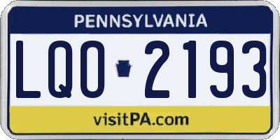 PA license plate LQO2193