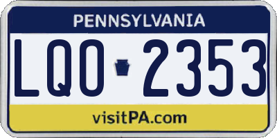 PA license plate LQO2353