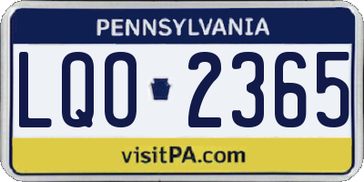 PA license plate LQO2365
