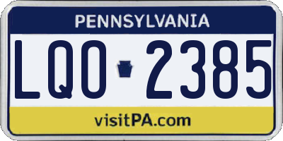 PA license plate LQO2385