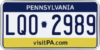 PA license plate LQO2989