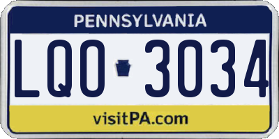 PA license plate LQO3034
