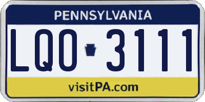 PA license plate LQO3111