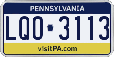PA license plate LQO3113