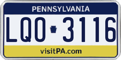 PA license plate LQO3116