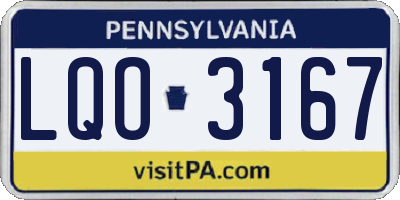 PA license plate LQO3167