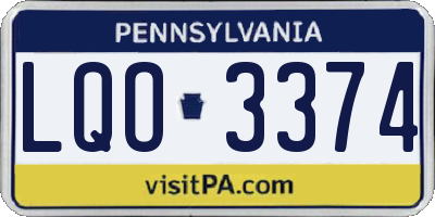 PA license plate LQO3374
