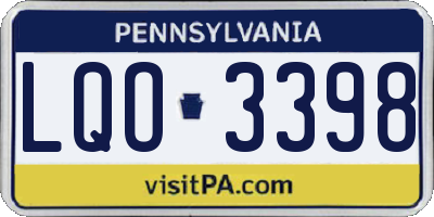 PA license plate LQO3398
