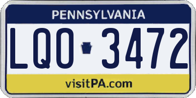 PA license plate LQO3472