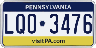 PA license plate LQO3476