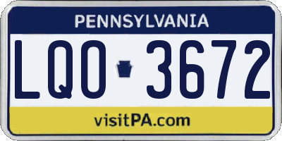 PA license plate LQO3672