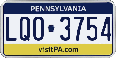 PA license plate LQO3754