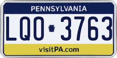 PA license plate LQO3763