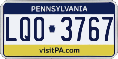 PA license plate LQO3767