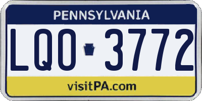 PA license plate LQO3772