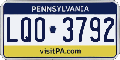 PA license plate LQO3792