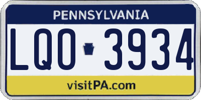 PA license plate LQO3934