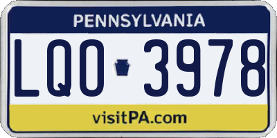 PA license plate LQO3978