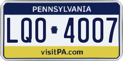 PA license plate LQO4007