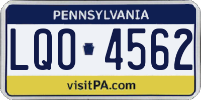 PA license plate LQO4562