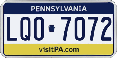 PA license plate LQO7072