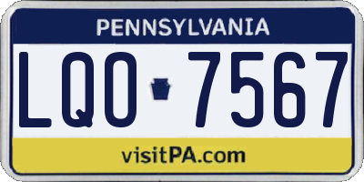 PA license plate LQO7567
