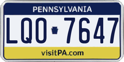 PA license plate LQO7647